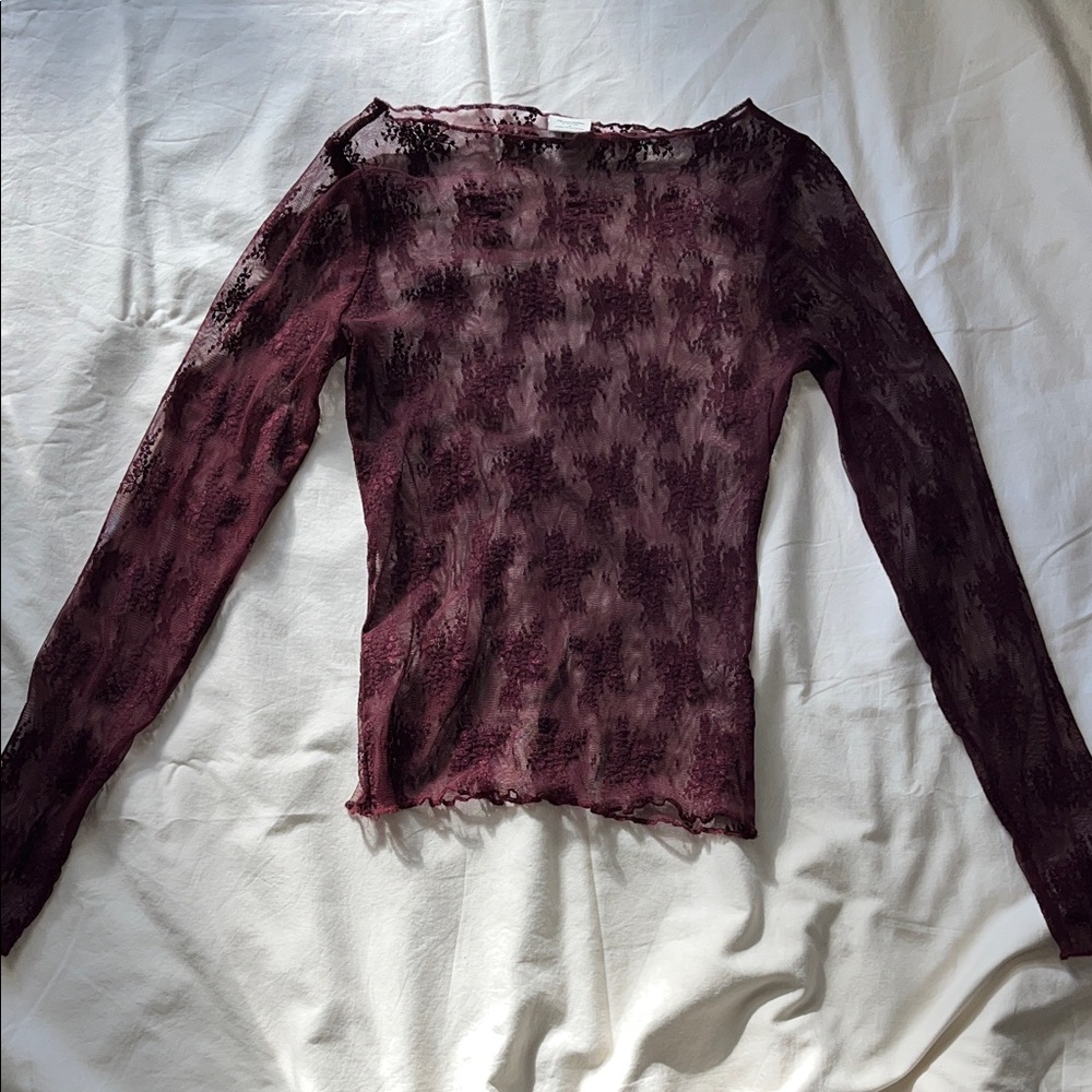 Abercrombie & Fitch Sheer Lace Top - Dark Red